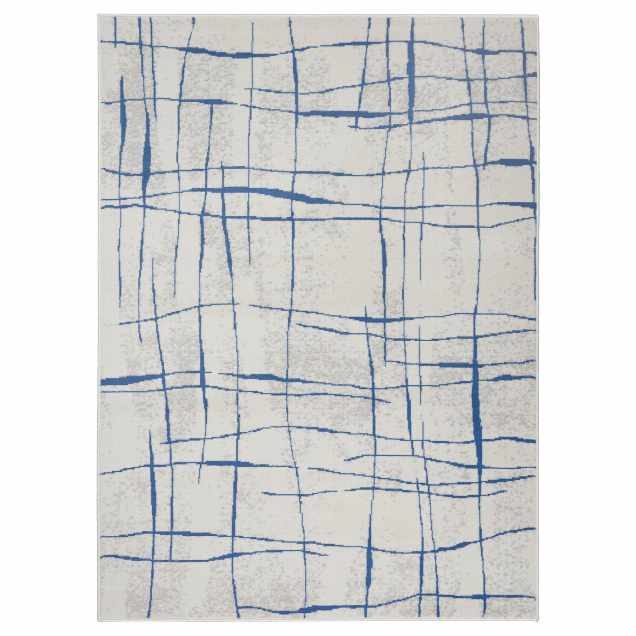 5' X 7' Blue And Ivory Abstract Dhurrie Area Rug-4