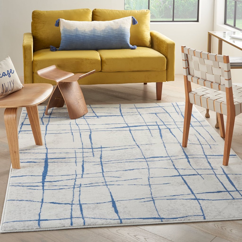 5' X 7' Blue And Ivory Abstract Dhurrie Area Rug-7