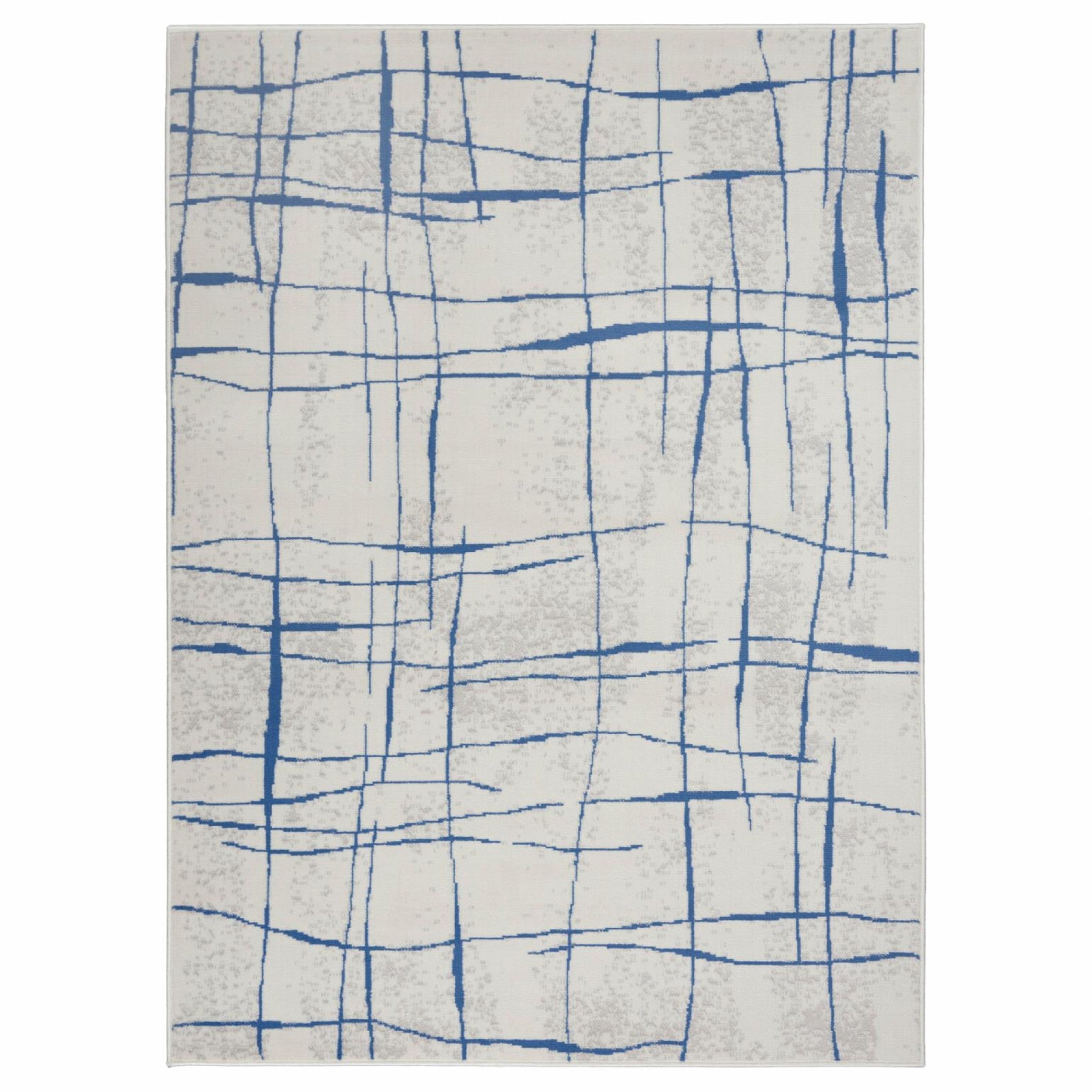 5' X 7' Blue And Ivory Abstract Dhurrie Area Rug-1