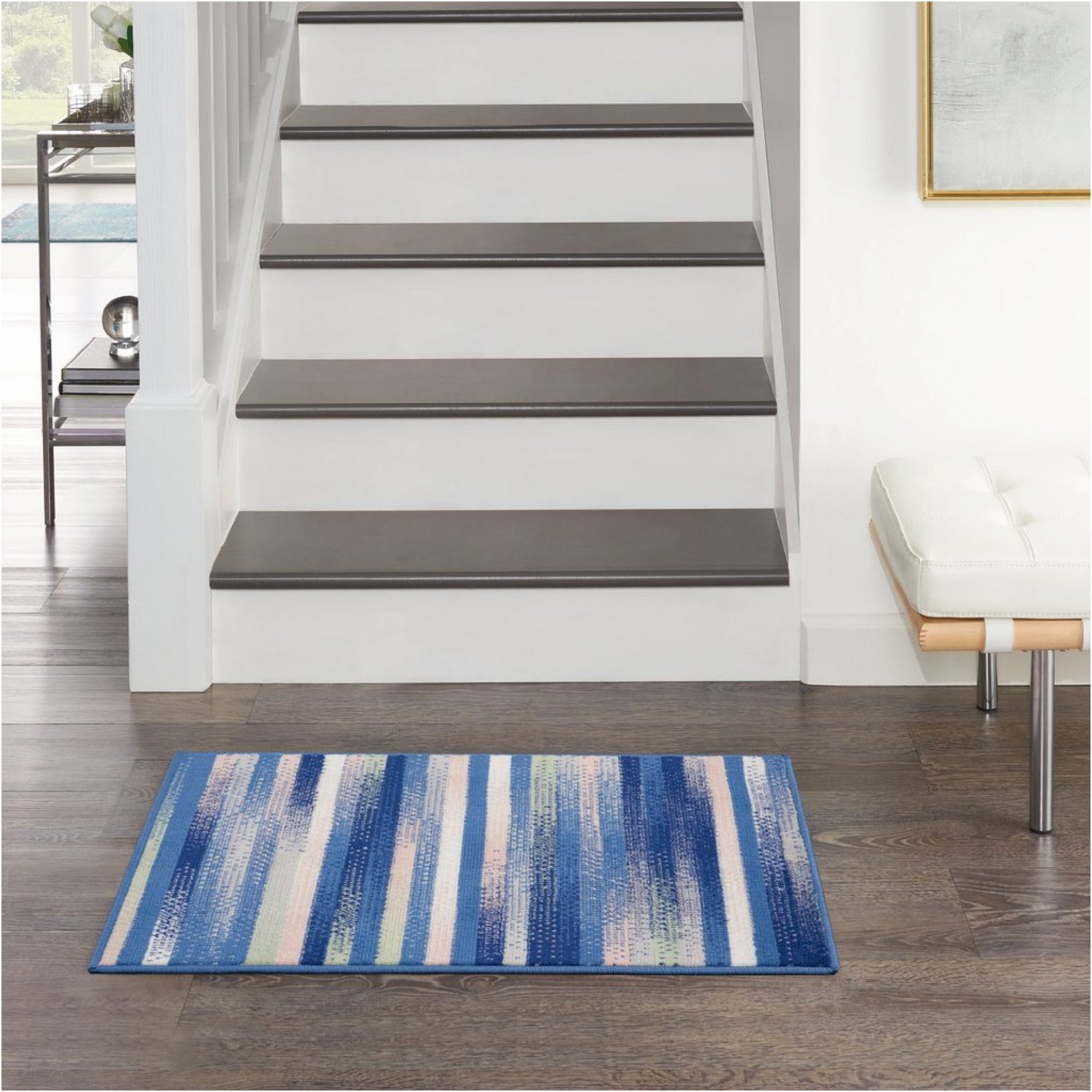 6' X 9' Blue And White Striped Dhurrie Area Rug-5