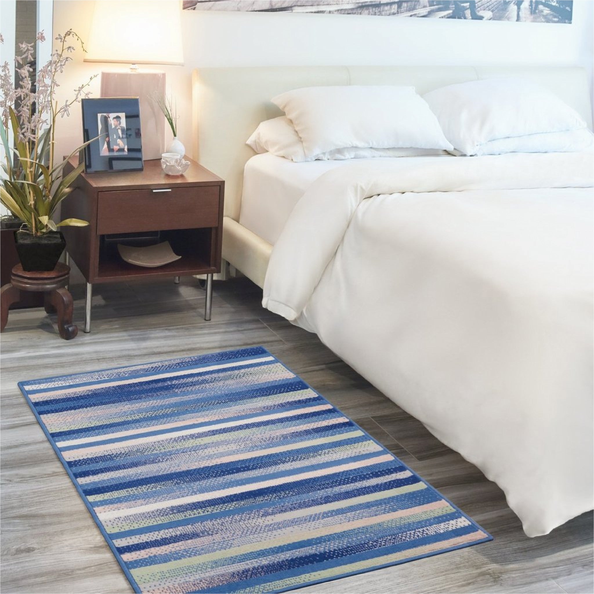 6' X 9' Blue And White Striped Dhurrie Area Rug-6