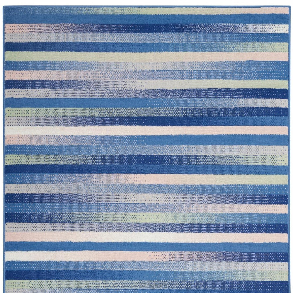 6' X 9' Blue And White Striped Dhurrie Area Rug-4