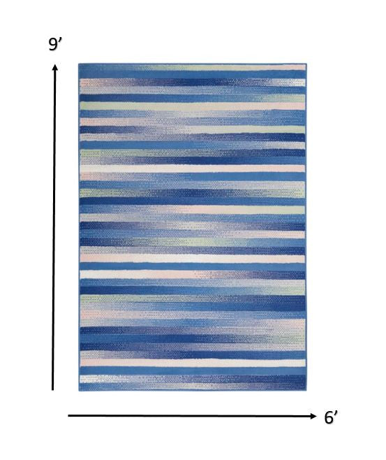 6' X 9' Blue And White Striped Dhurrie Area Rug-2