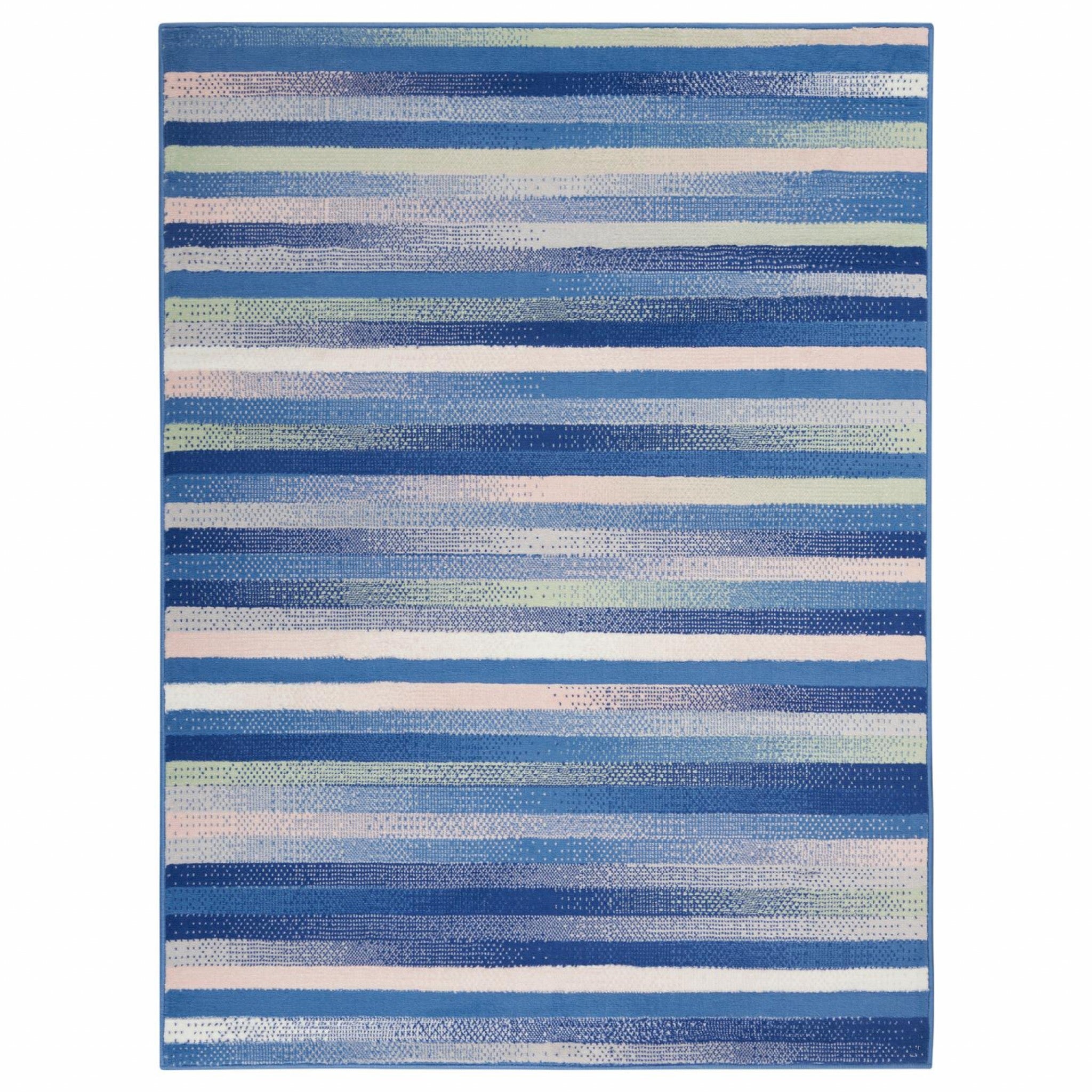 6' X 9' Blue And White Striped Dhurrie Area Rug-1