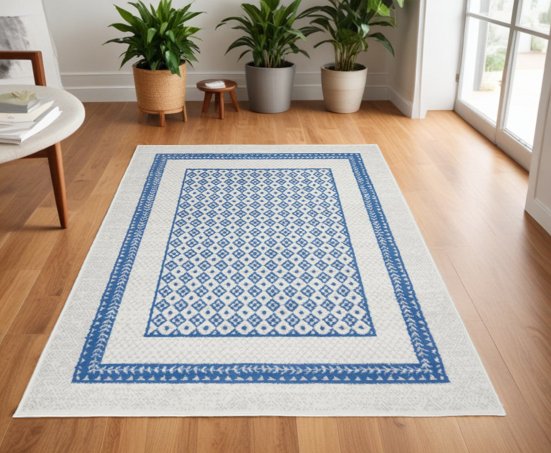 4' X 6' Navy Blue Geometric Dhurrie Area Rug-0