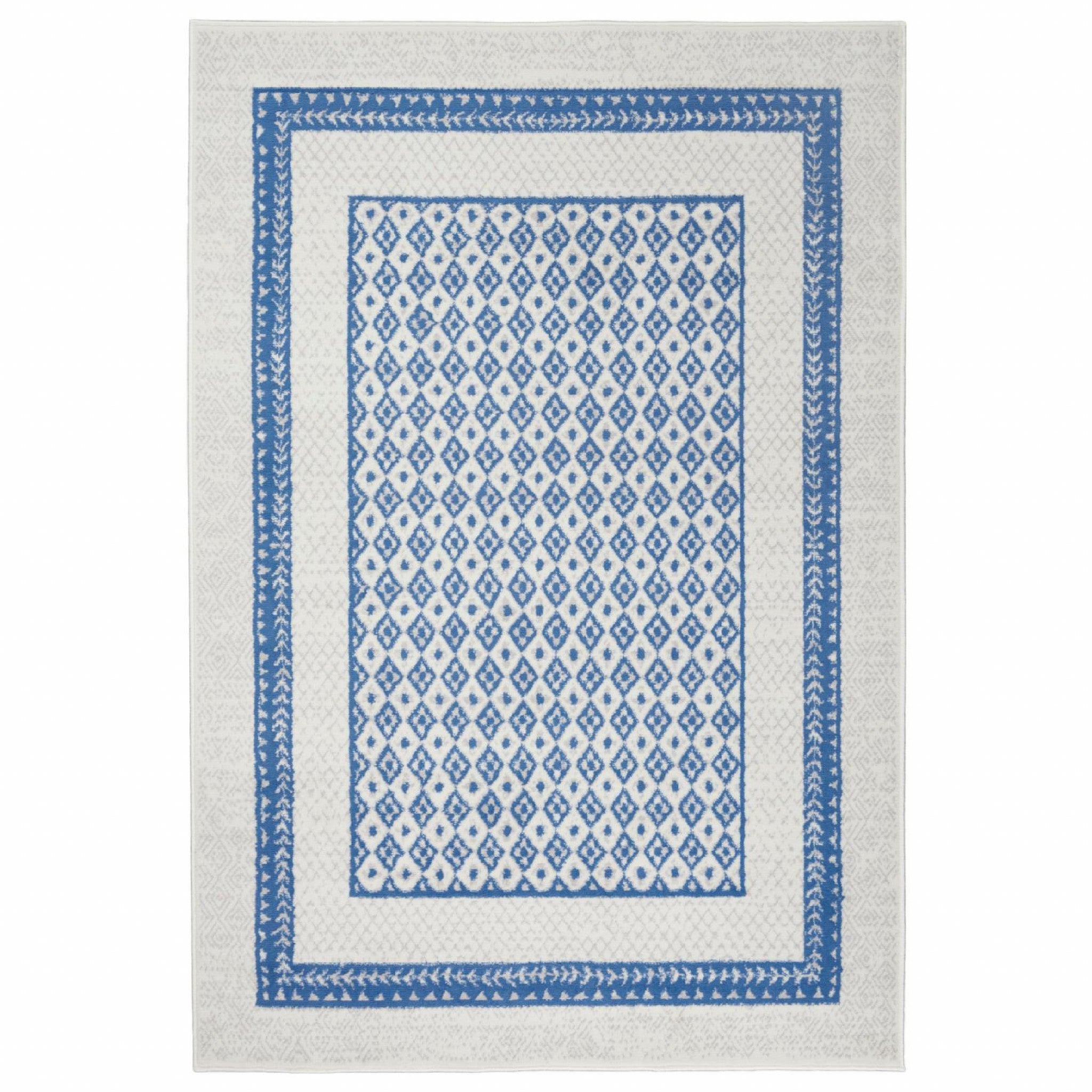 4' X 6' Navy Blue Geometric Dhurrie Area Rug-4