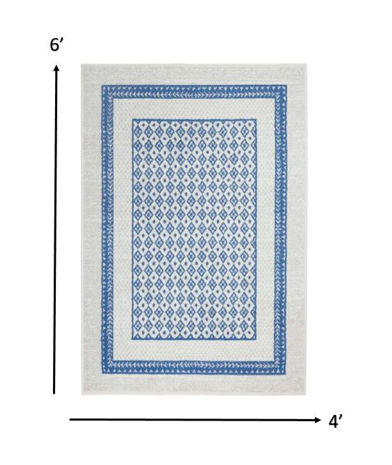 4' X 6' Navy Blue Geometric Dhurrie Area Rug-2