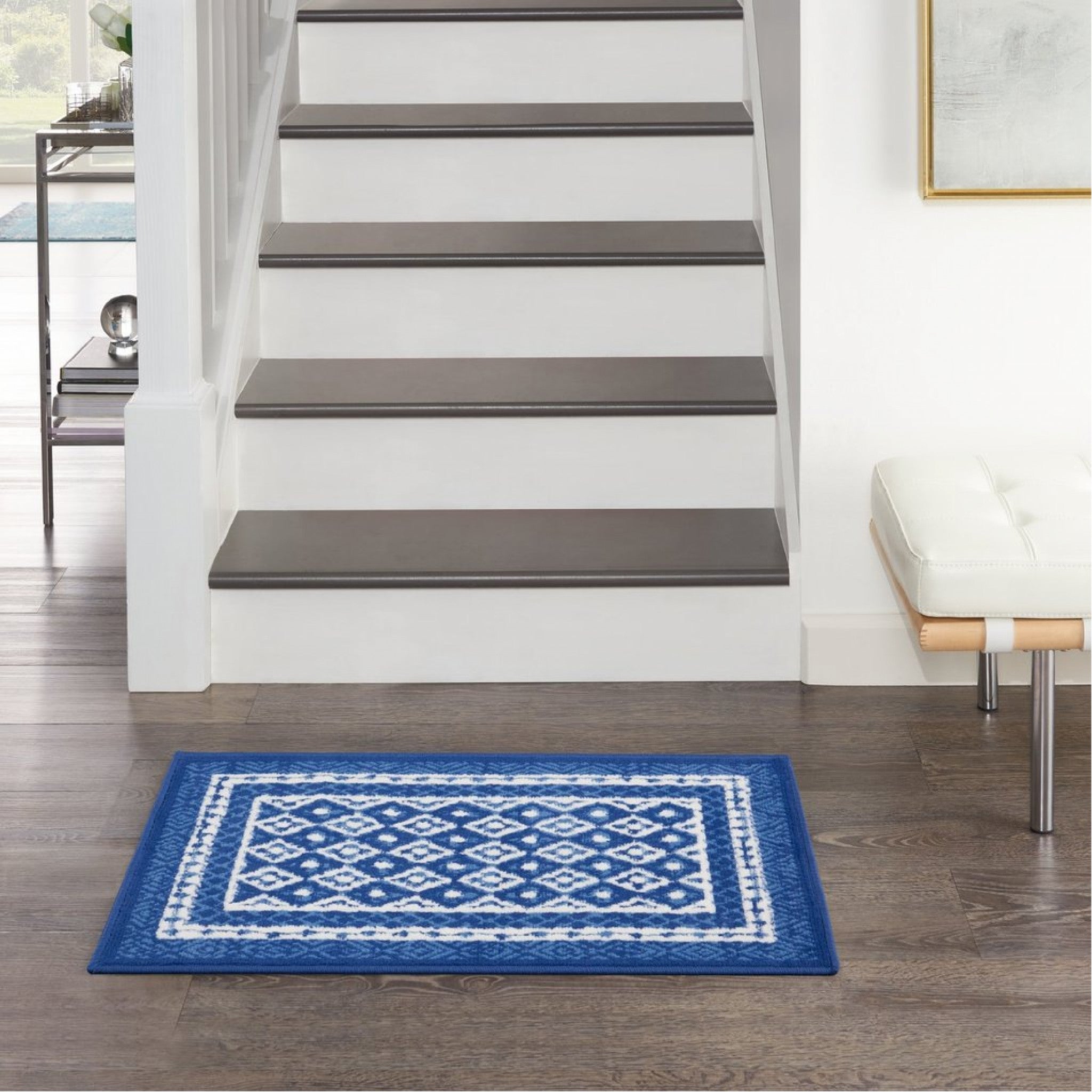 6' X 9' Navy Blue Geometric Dhurrie Area Rug-5