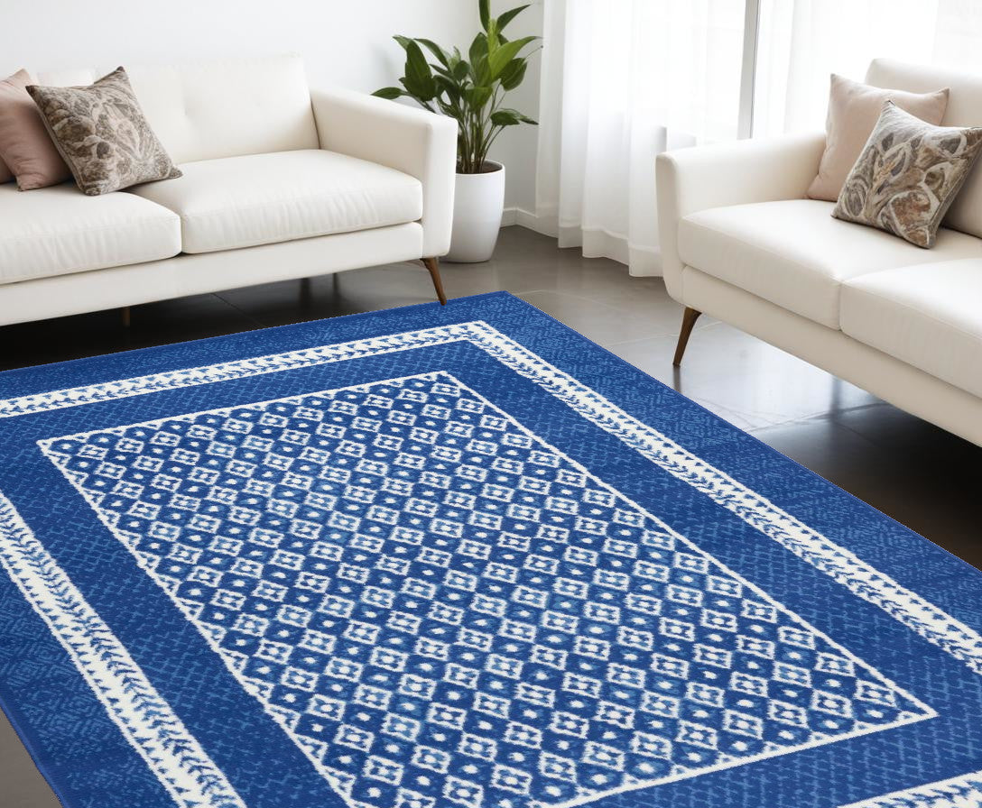 6' X 9' Navy Blue Geometric Dhurrie Area Rug-0