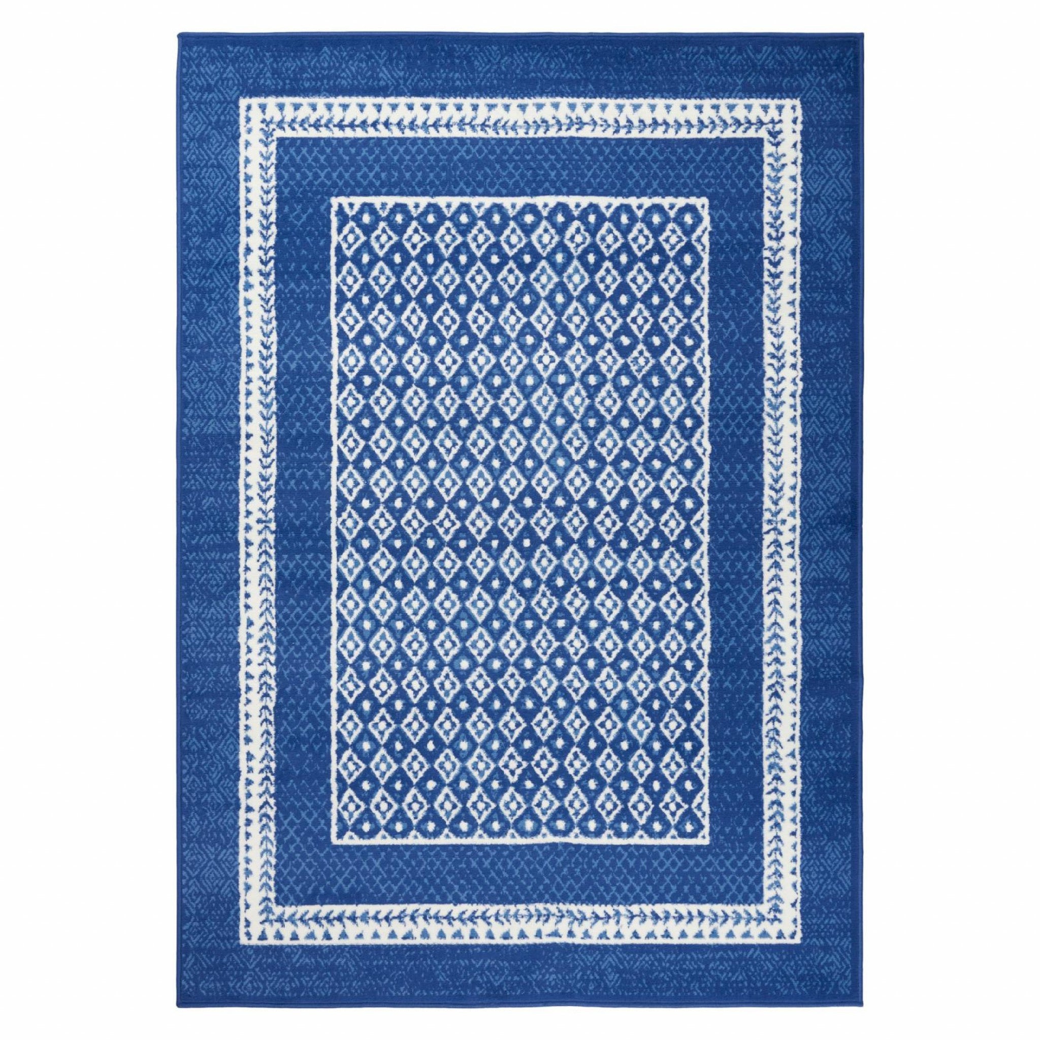 6' X 9' Navy Blue Geometric Dhurrie Area Rug-4