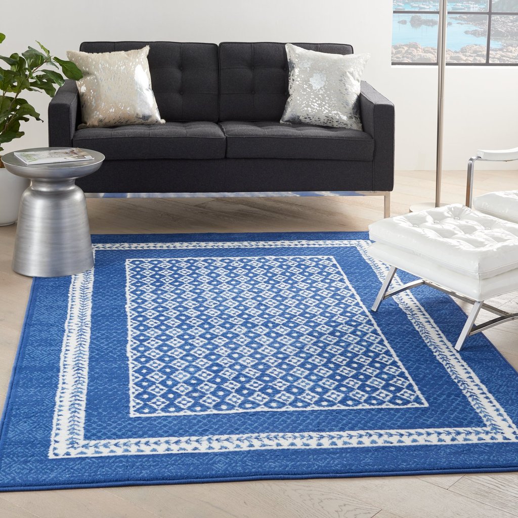 6' X 9' Navy Blue Geometric Dhurrie Area Rug-8