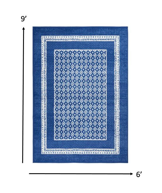 6' X 9' Navy Blue Geometric Dhurrie Area Rug-2