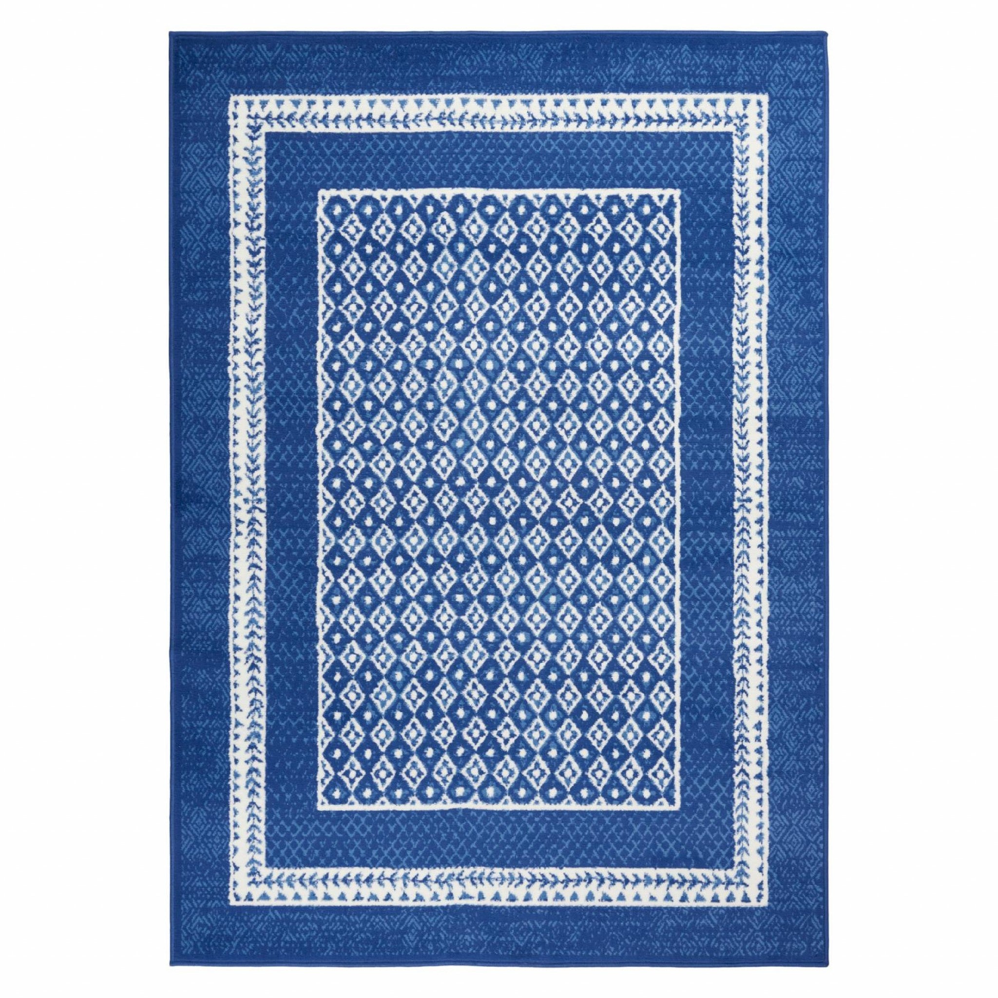 6' X 9' Navy Blue Geometric Dhurrie Area Rug-1