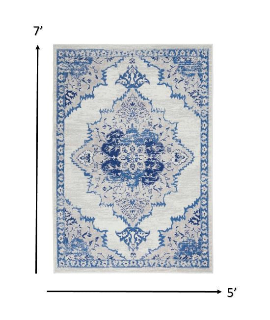 5' X 7' Navy Blue Floral Dhurrie Area Rug-2