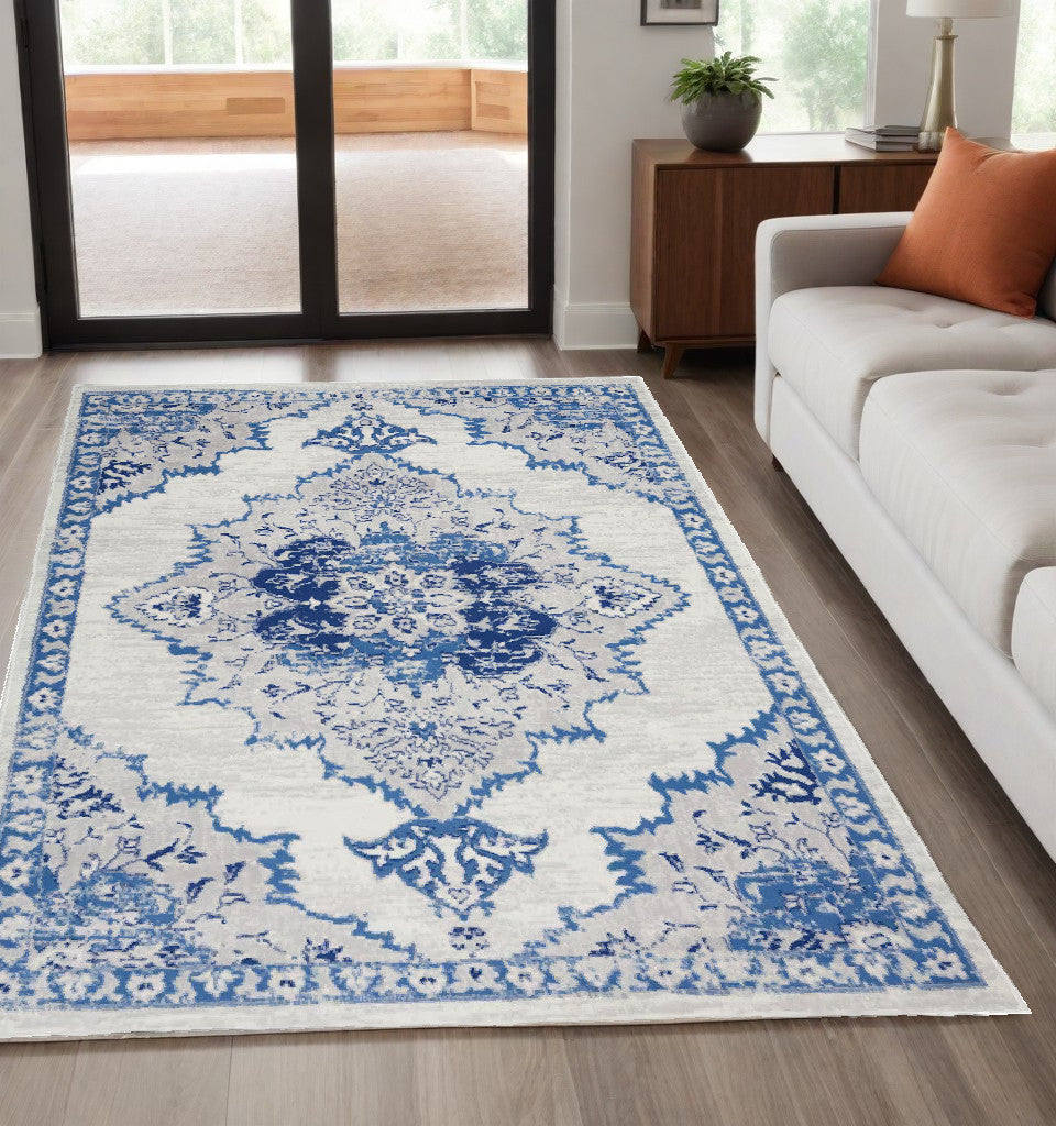 5' X 7' Navy Blue Floral Dhurrie Area Rug-0