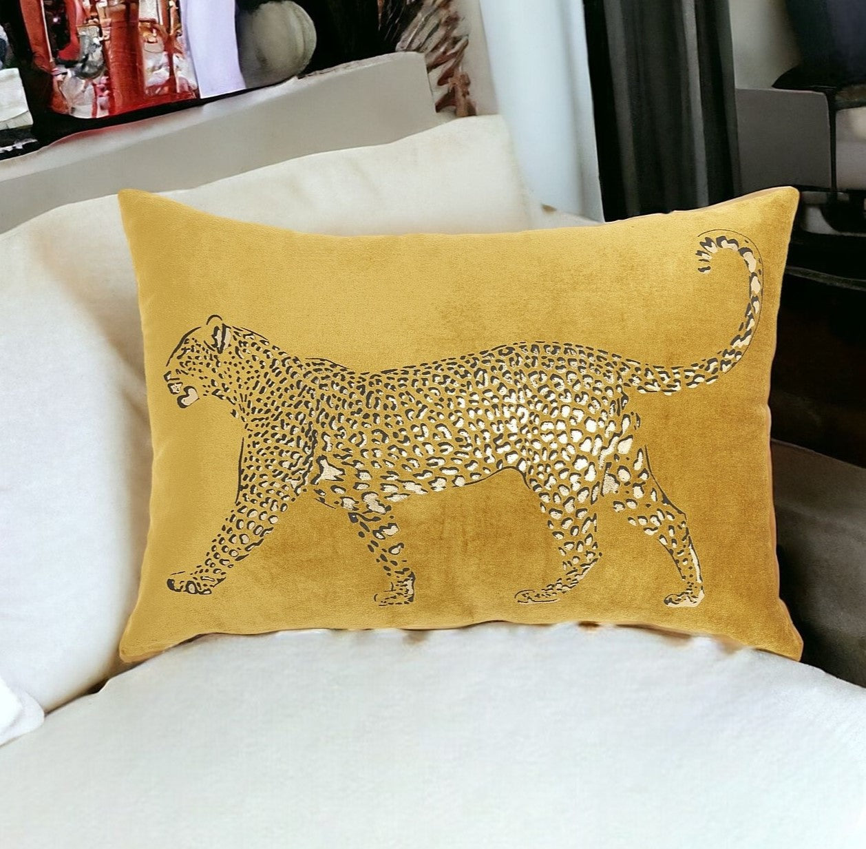 Bold Golden Leopard Lumbar Pillow-1