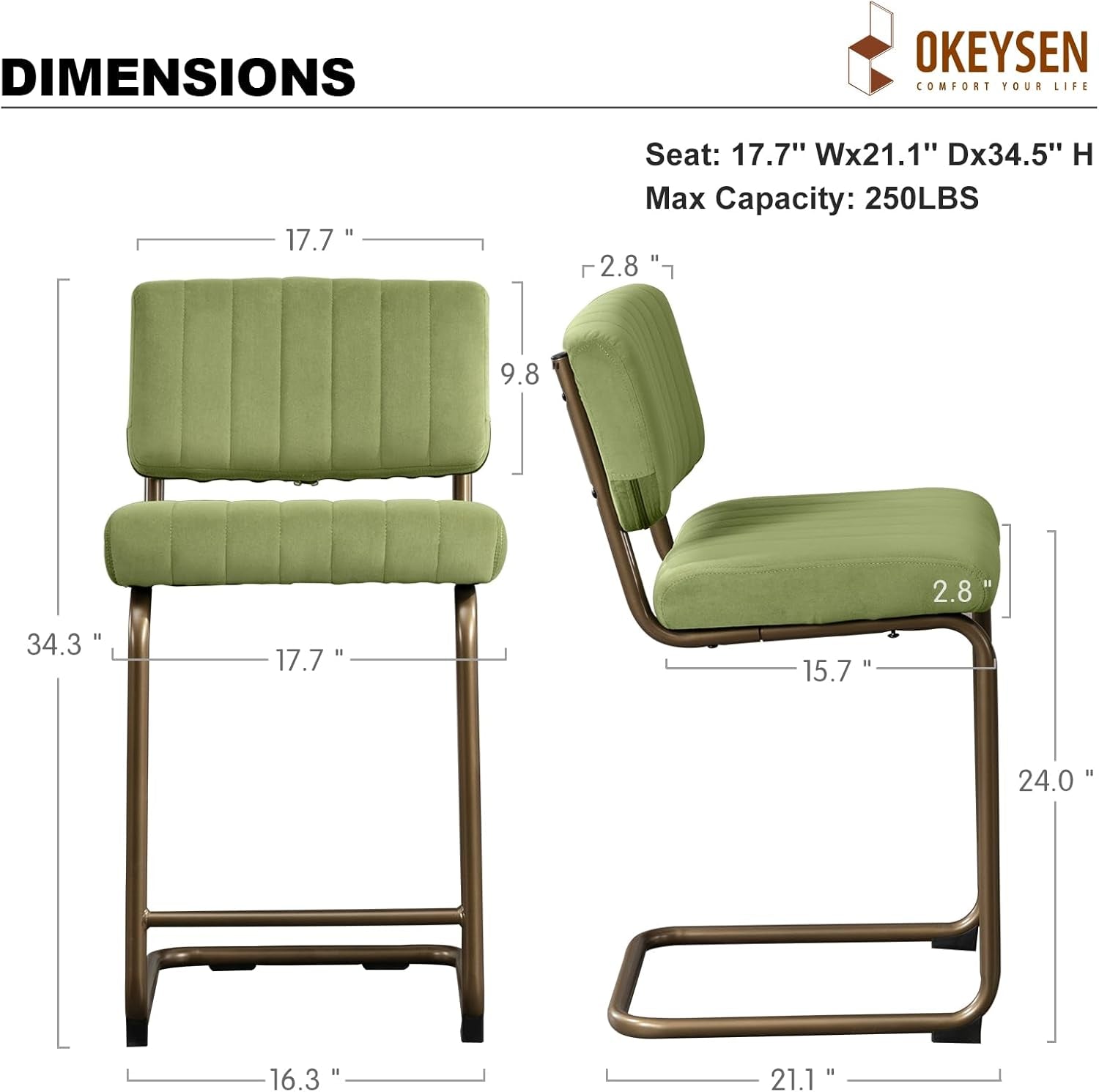 24 Inch Counter Height Velvet Bar Stools With Back Set of 3