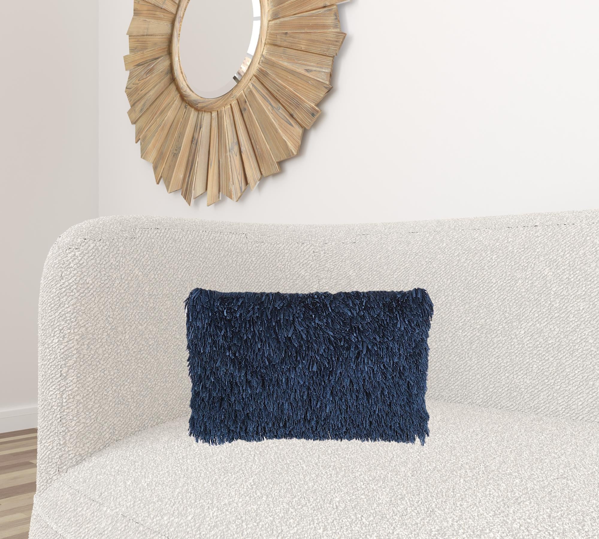 Long Navy Shag Throw Pillow-2