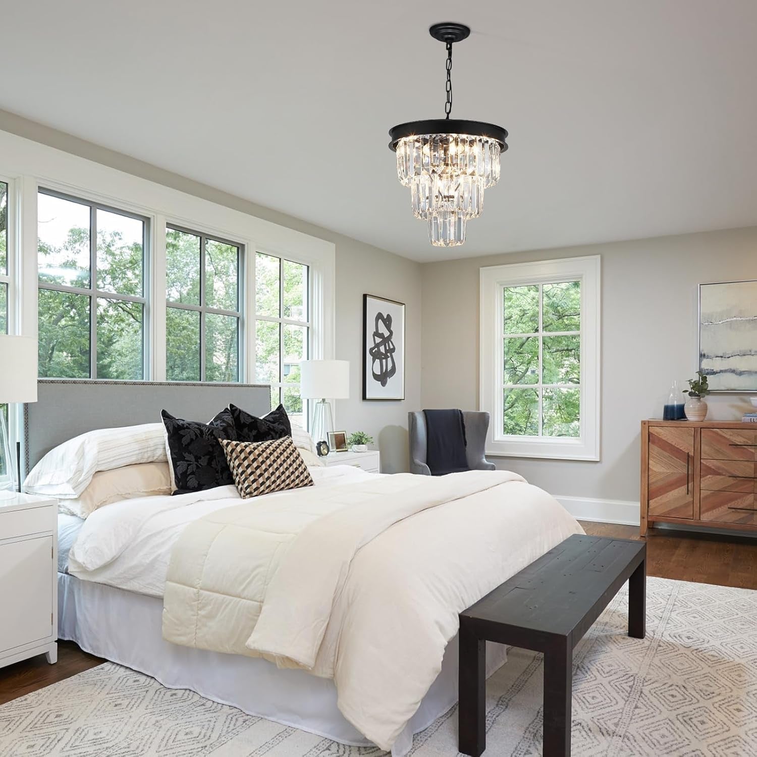 Black Four Light Crystal Chandelier Dining Pendant