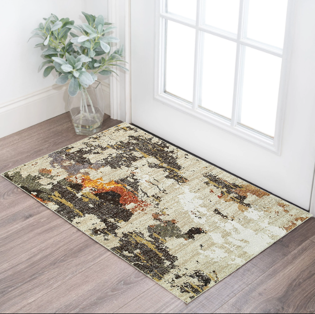 2' X 3' Beige and Black Power Loom Area Rug-0