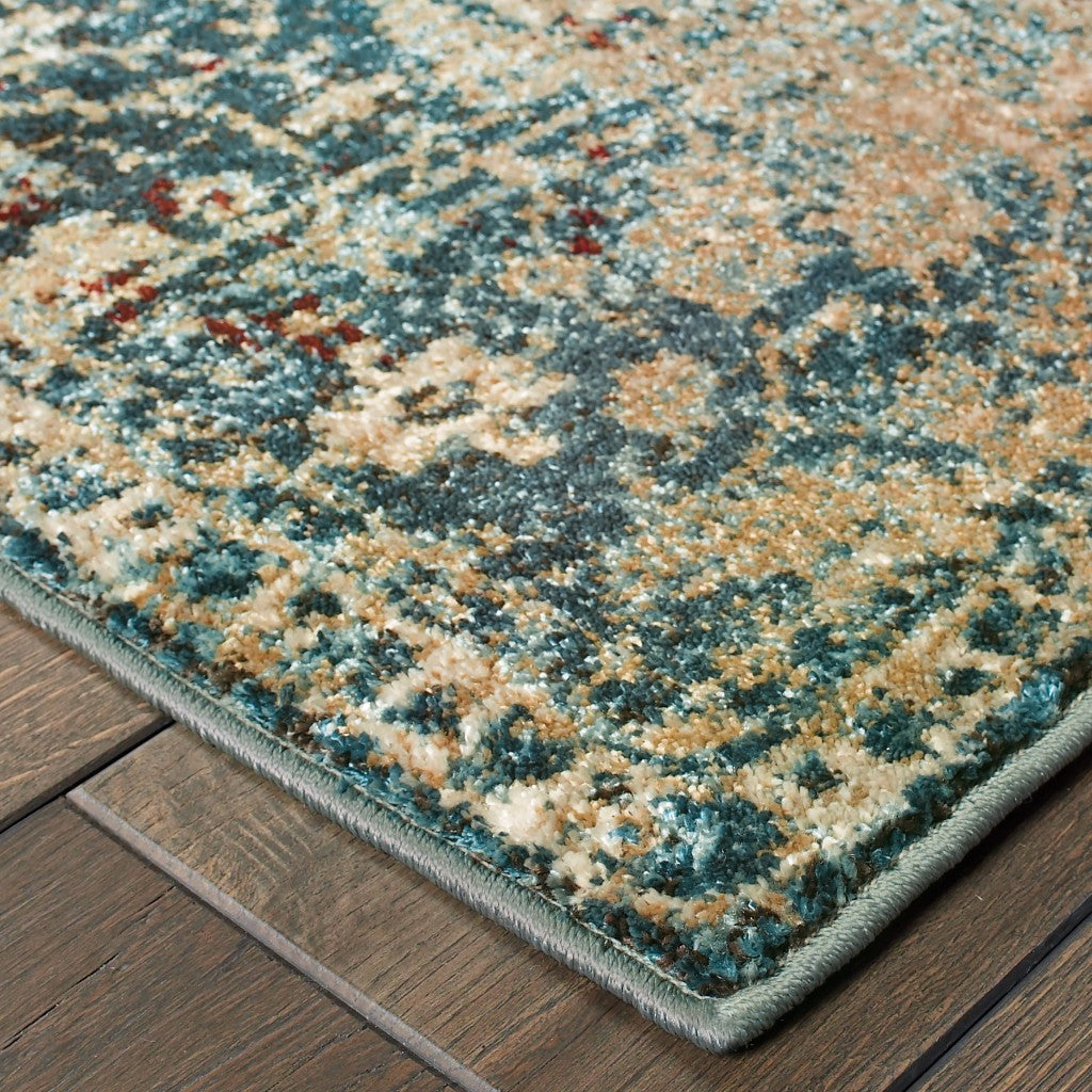 4' X 6' Sand And Blue Distressed Indoor Area Rug-3