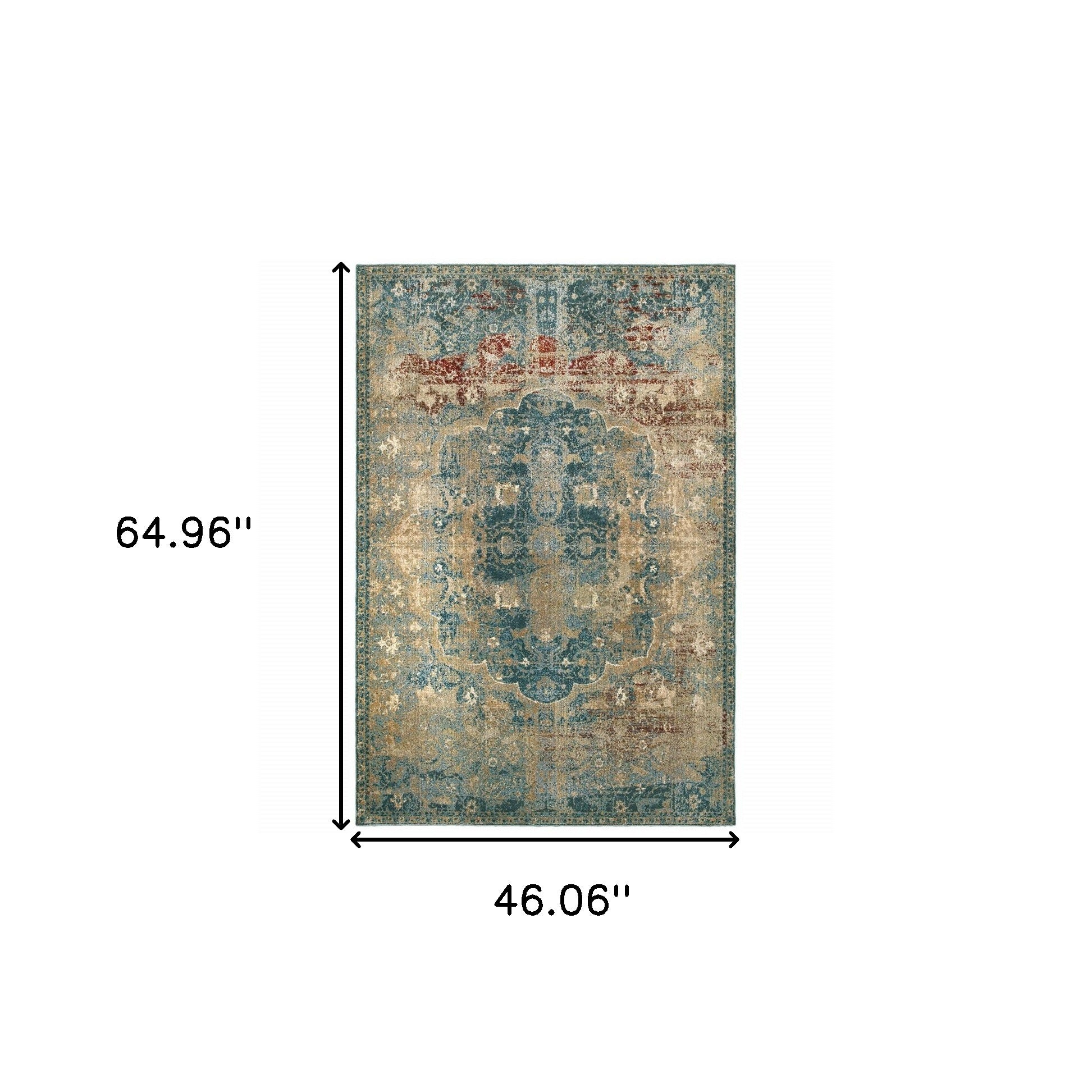 4' X 6' Sand And Blue Distressed Indoor Area Rug-5