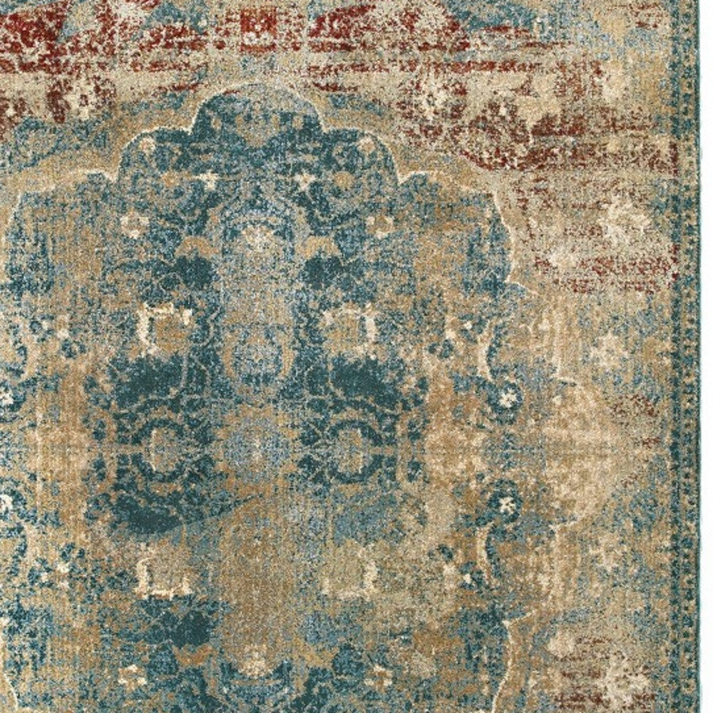 4' X 6' Sand And Blue Distressed Indoor Area Rug-1