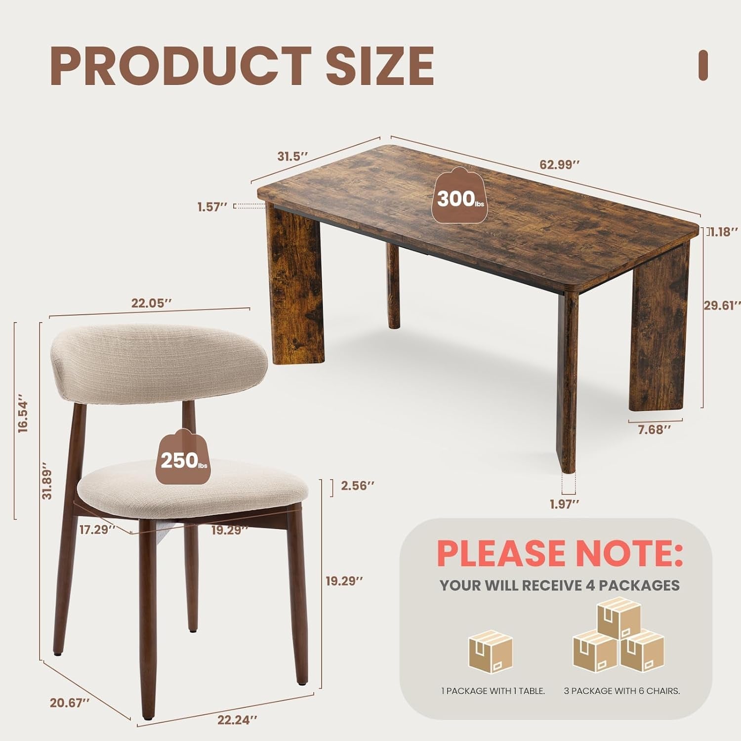 63Inch Industrial Dining Table Set With UpholsteredChairs