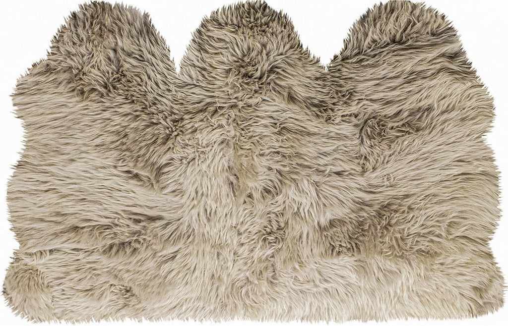 3' X 5' Taupe Natural Sheepskin Area Rug-3