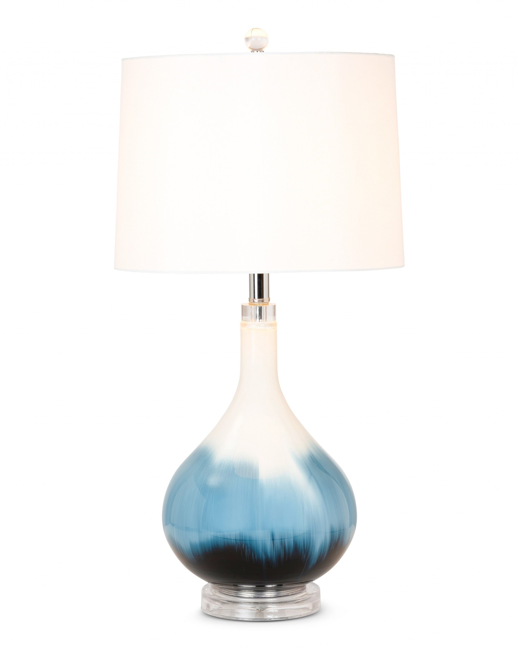 Set of Two 29" Blue and White Glass Table Lamps With White Shades-1