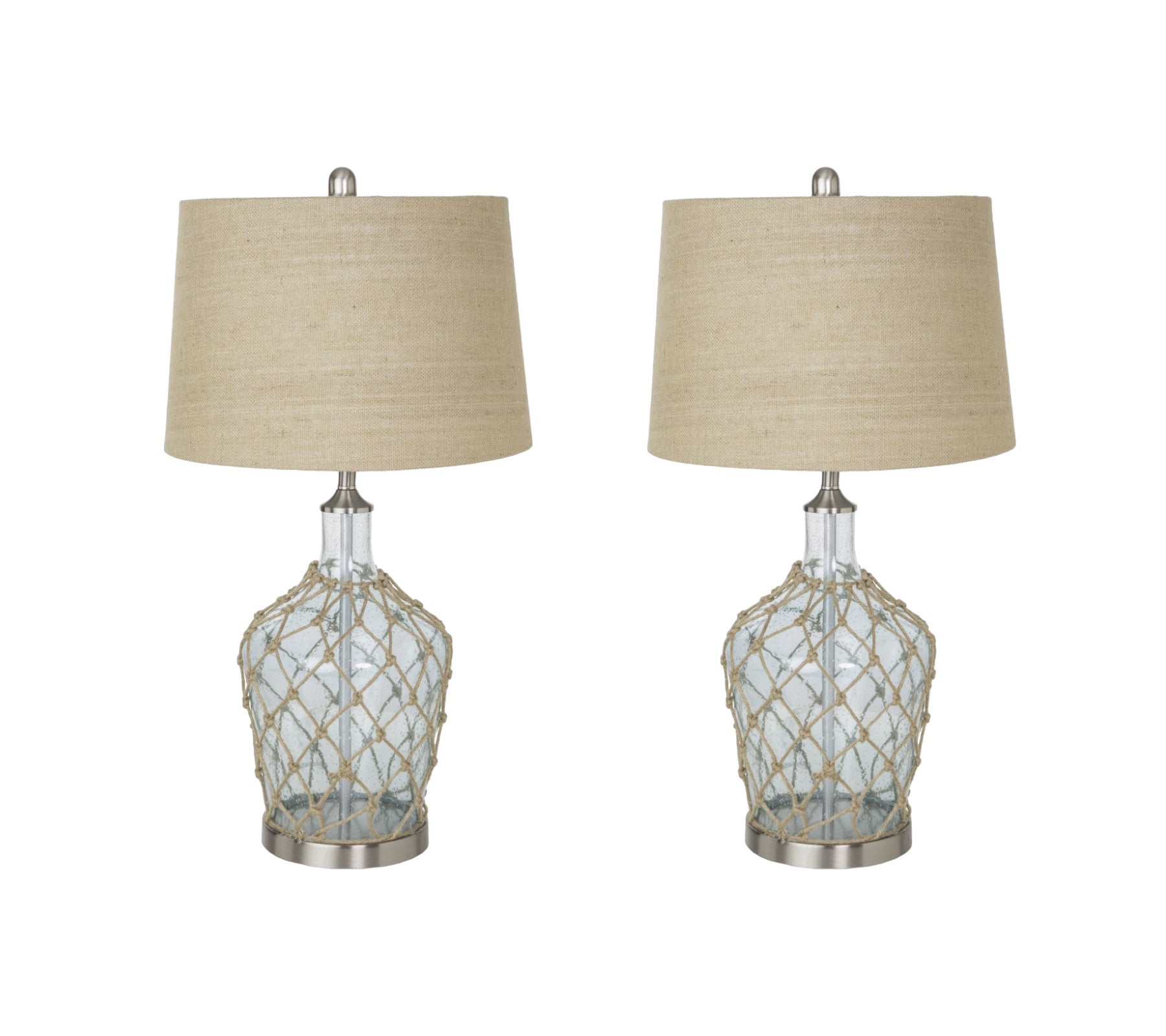 Set of Two 28" Silver Metal Table Lamps With Beige Empire Shade-1