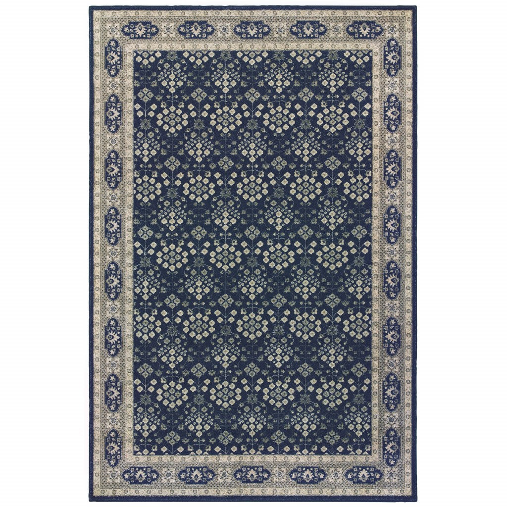 8' X 11' Navy And Gray Floral Ditsy Area Rug-1