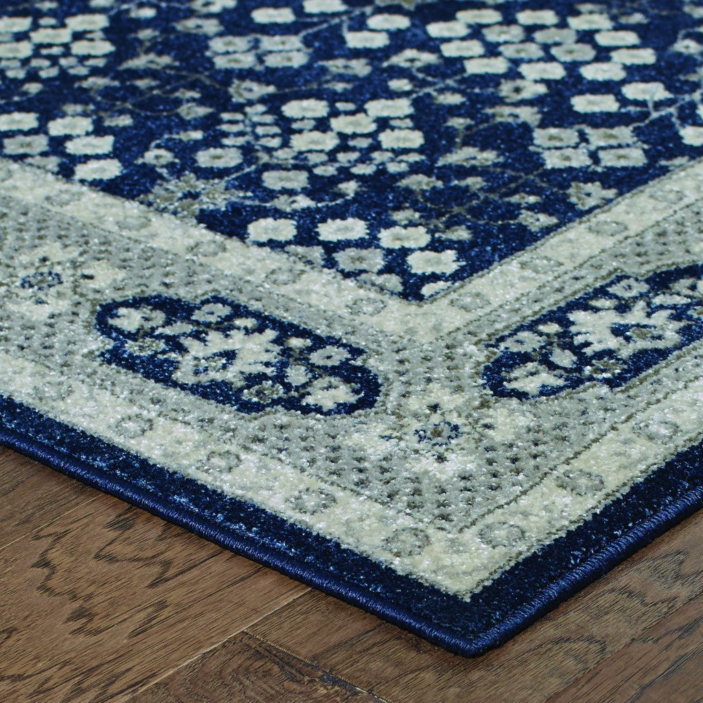 8' X 11' Navy And Gray Floral Ditsy Area Rug-5