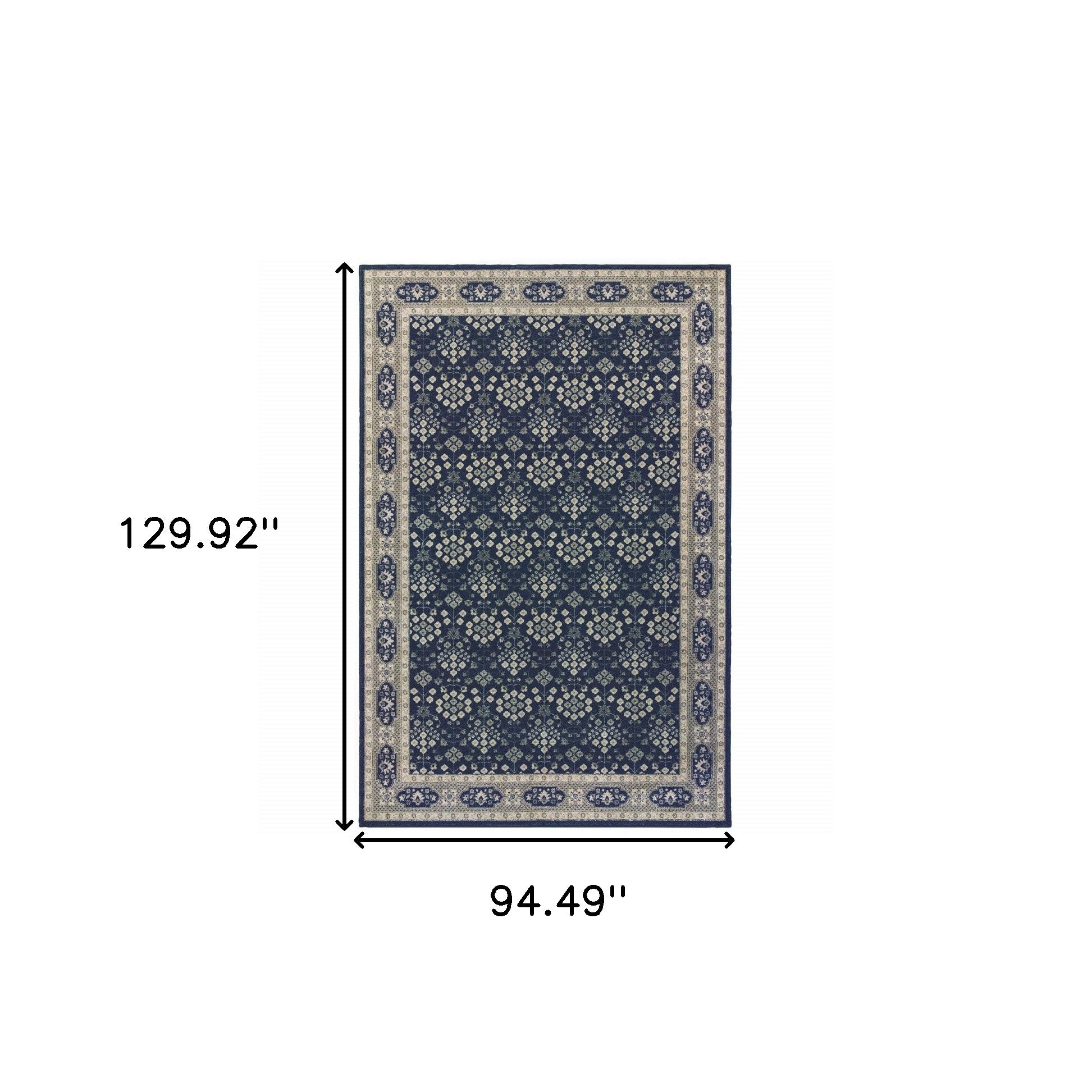 8' X 11' Navy And Gray Floral Ditsy Area Rug-2