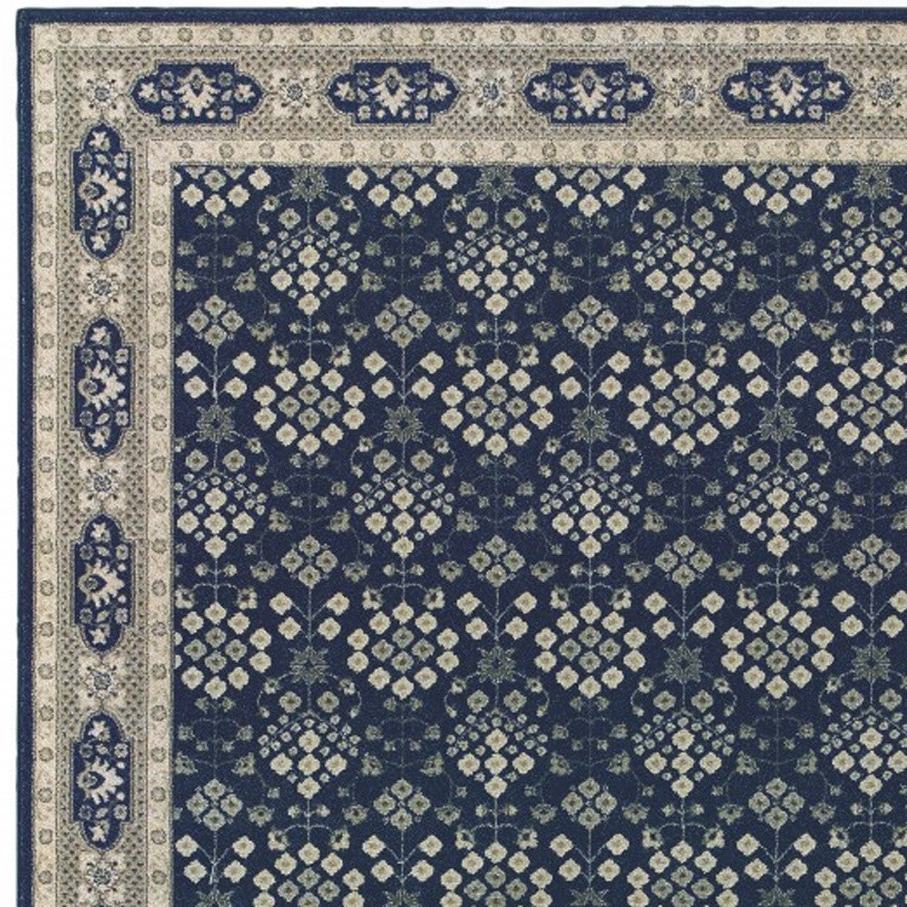 8' X 11' Navy And Gray Floral Ditsy Area Rug-3