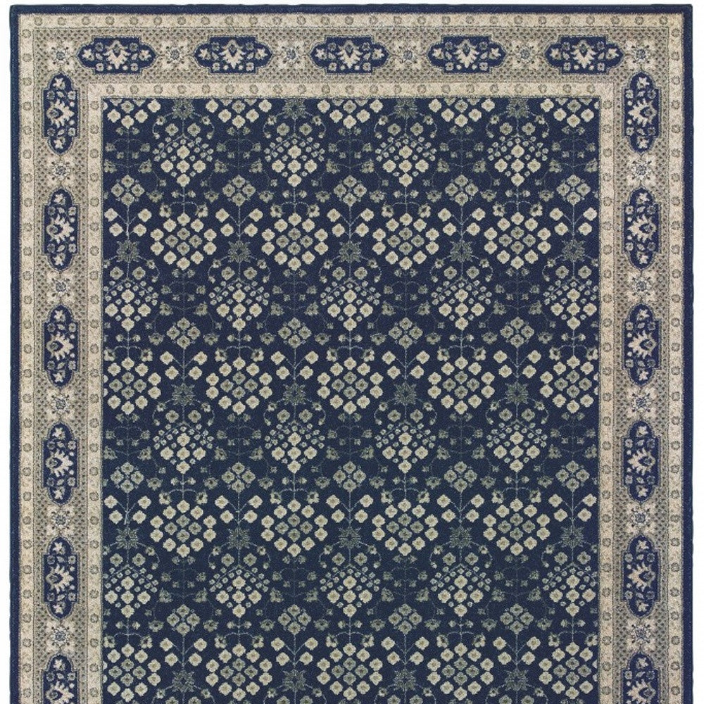 8' X 11' Navy And Gray Floral Ditsy Area Rug-4