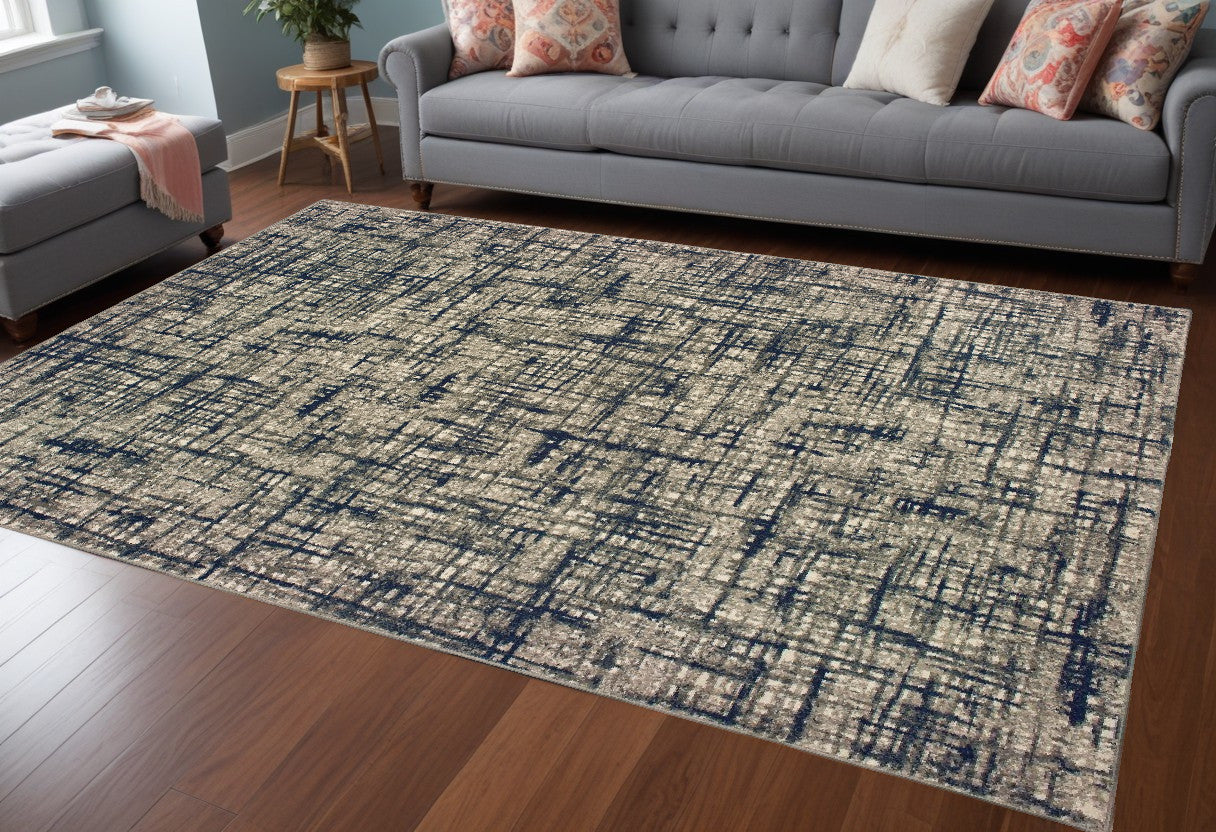 8' X 11' Gray And Navy Abstract Area Rug-0