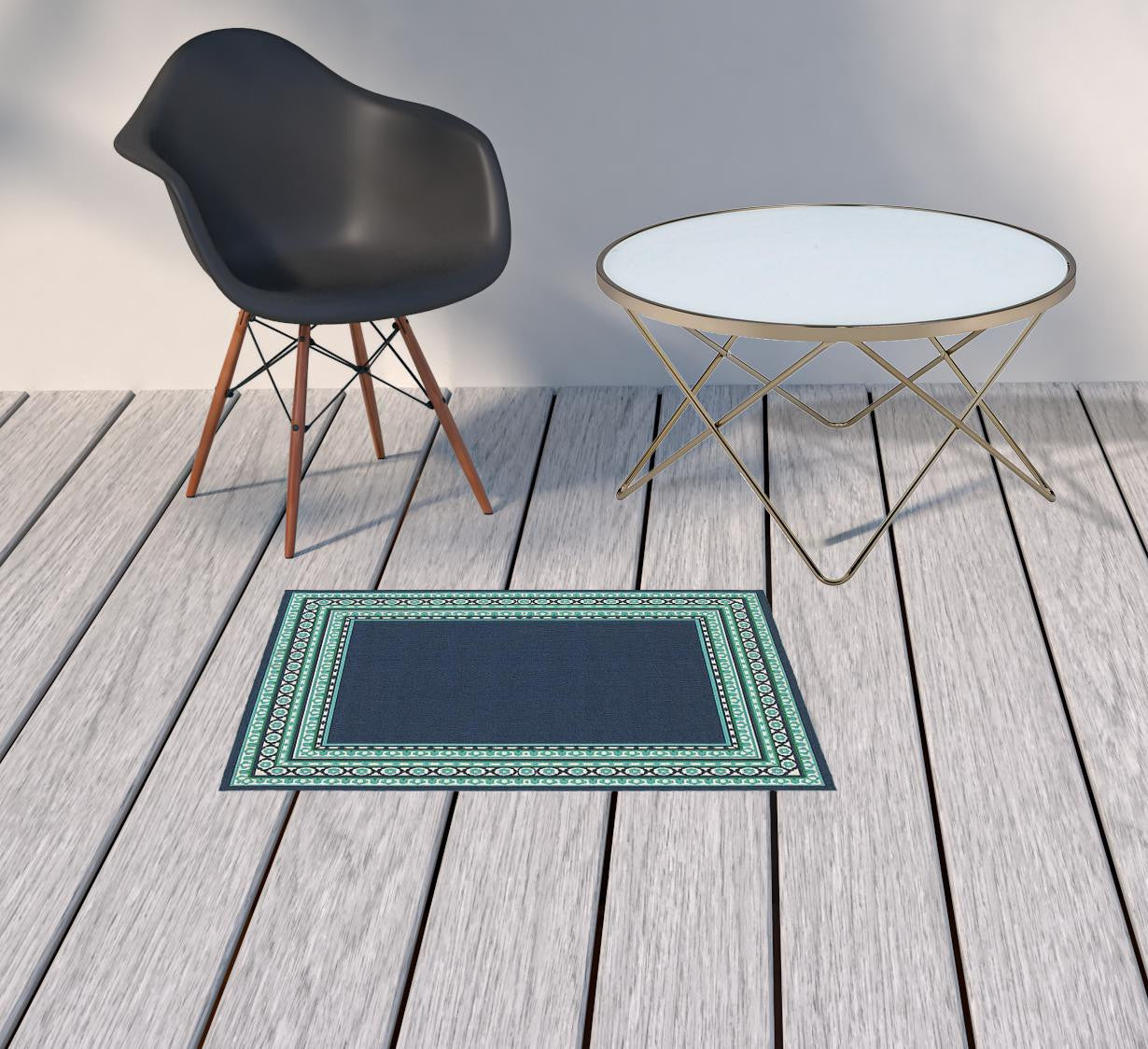 2' X 3' Blue and Green Indoor Outdoor Area Rug-1