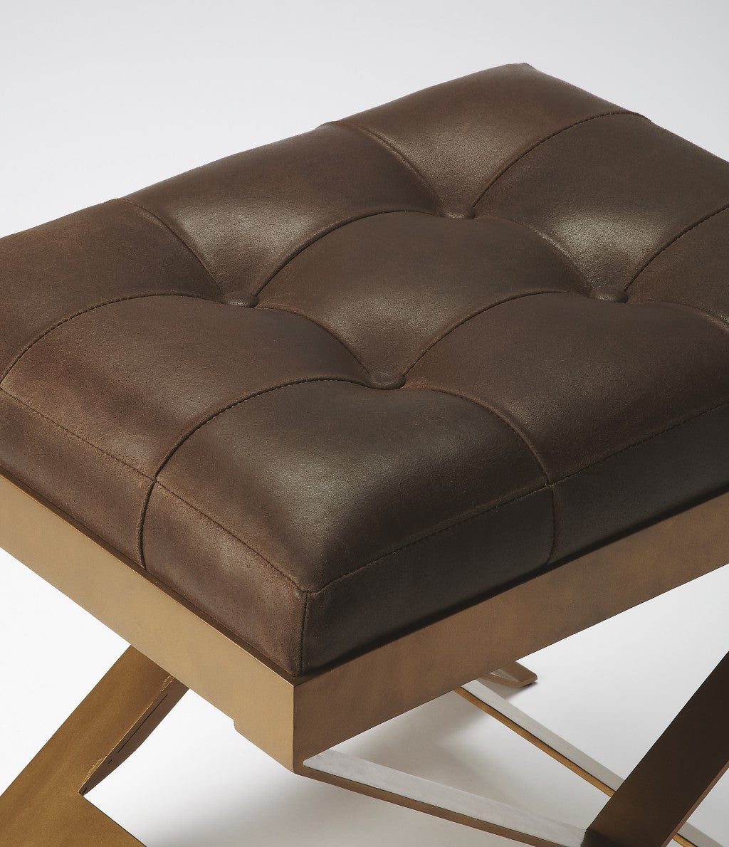 20" Brown Faux Leather Ottoman-3