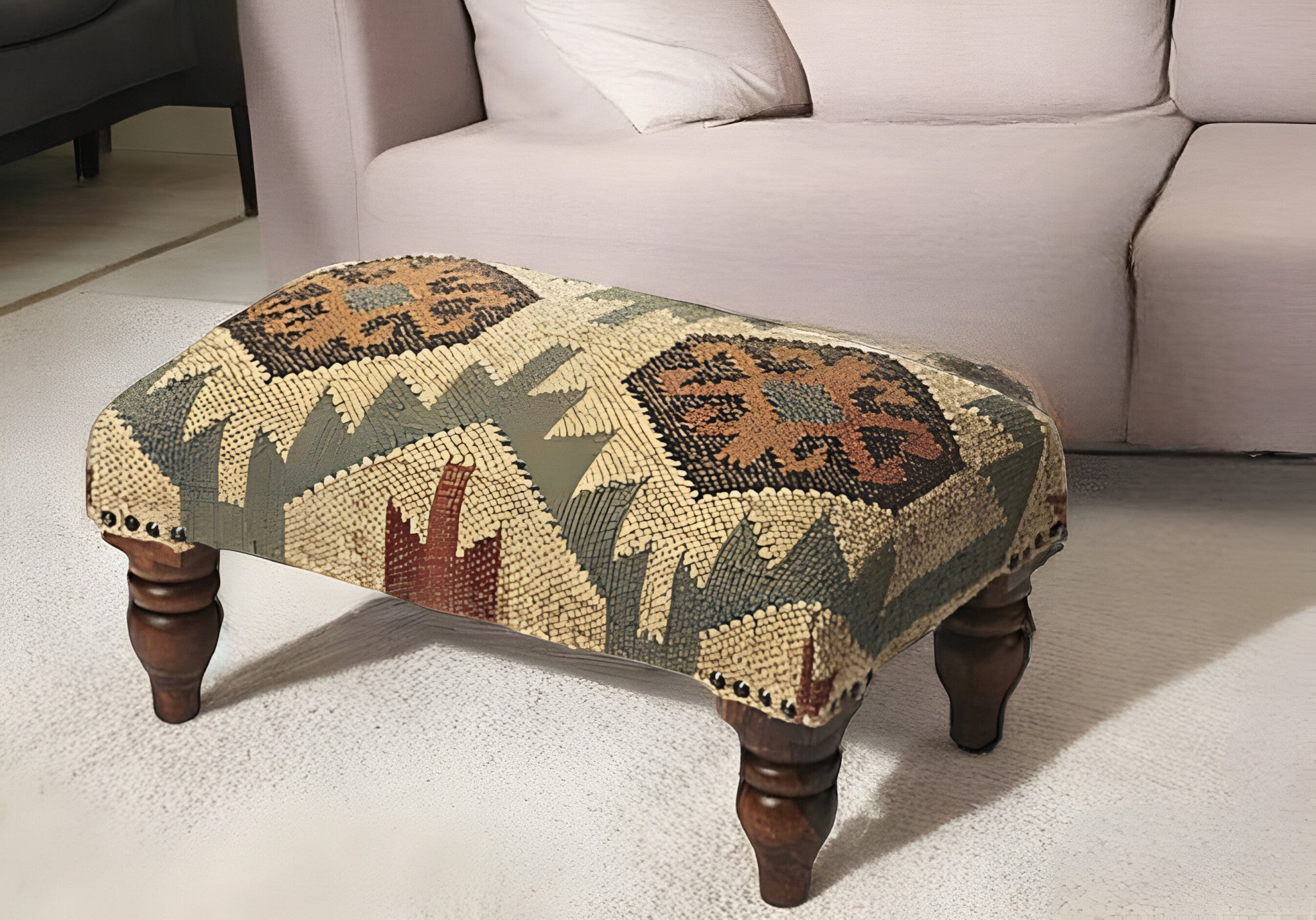 20" Brown Linen Cocktail Ottoman-1