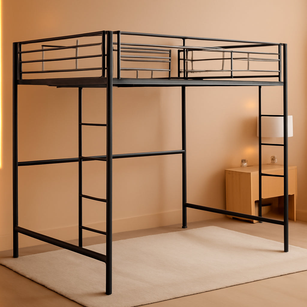 Urban Industrial Metal Double Loft Bunk Bed Full Black