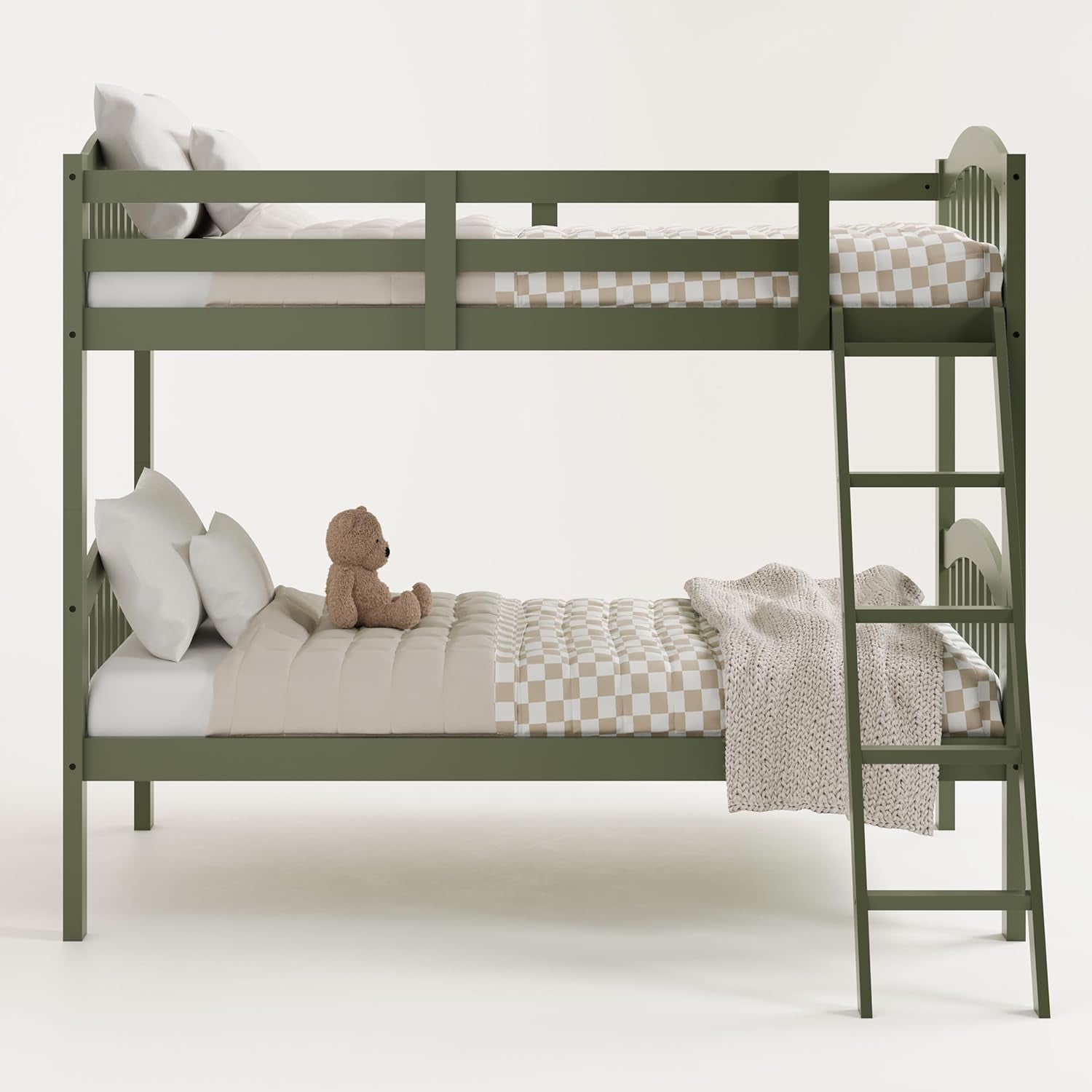 Olive Twin Over Twin Bunk Bed Converts To Two Beds