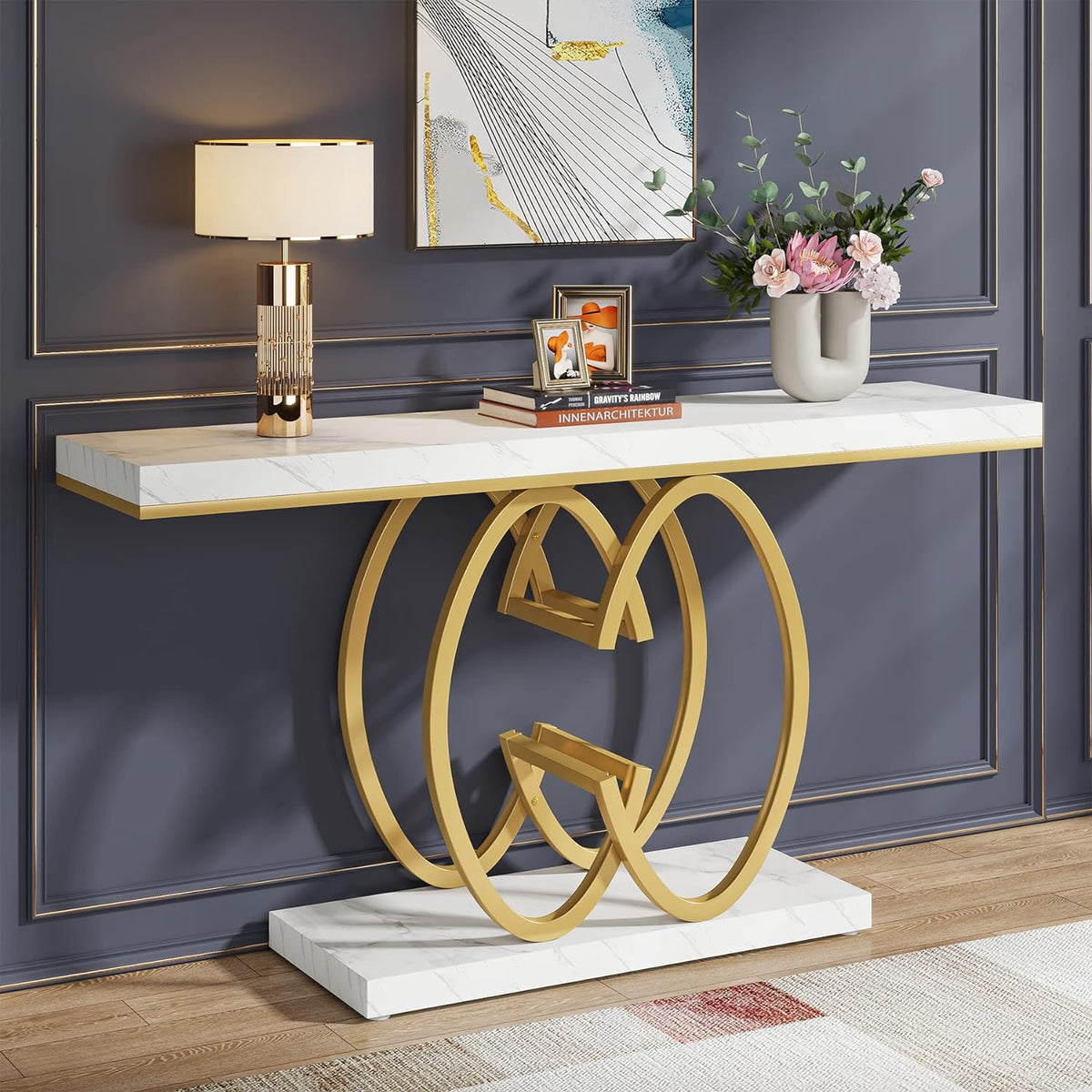 Luxurious 55" Faux Marble Console Table