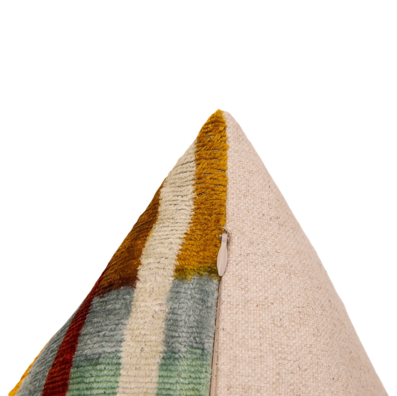 Handmade Silk Velvet Throw Pillow - 20x20, Modern Geometric Design in Burnt Orange, Yellow, and Mint Green with Down Feather Insert-4