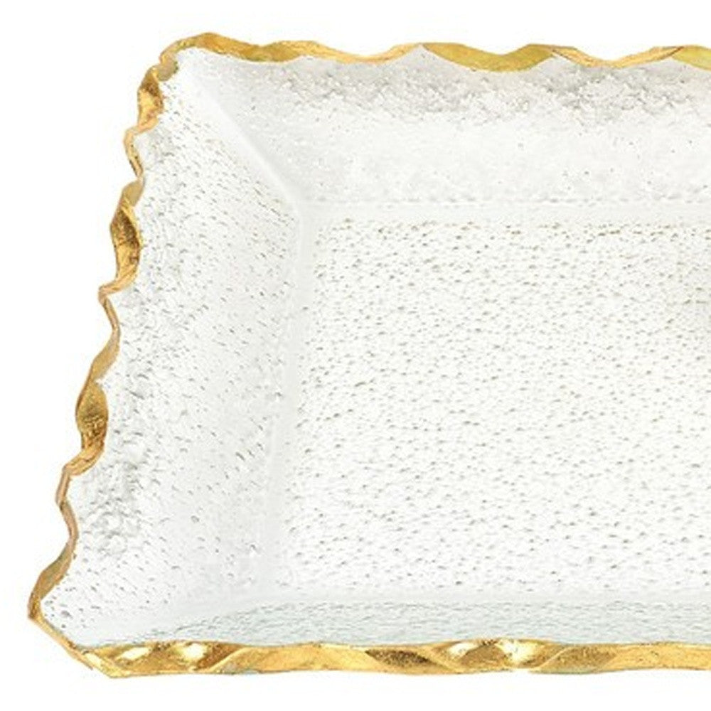 Bubble Glass Scalloped Gold Rim Rectangular Platter Or Tray-2