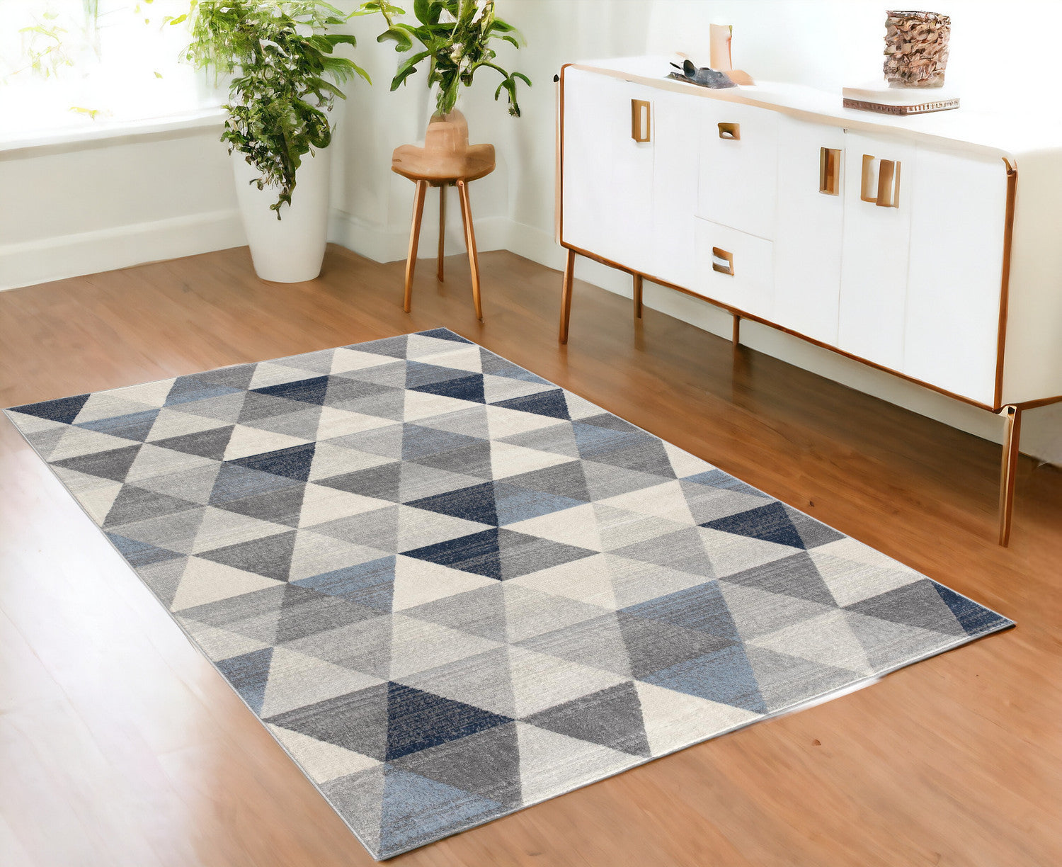 4' X 6' Navy Blue Geometric Diamond Area Rug-0