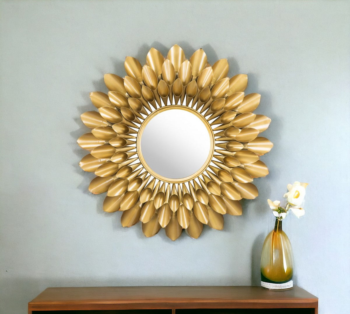 32" Gold Sunflower Sunburst Metal Accent Mirror-1