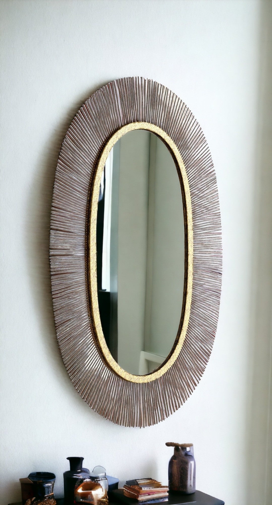 38" Black and Gold Oval Framed Accent Mirror-0