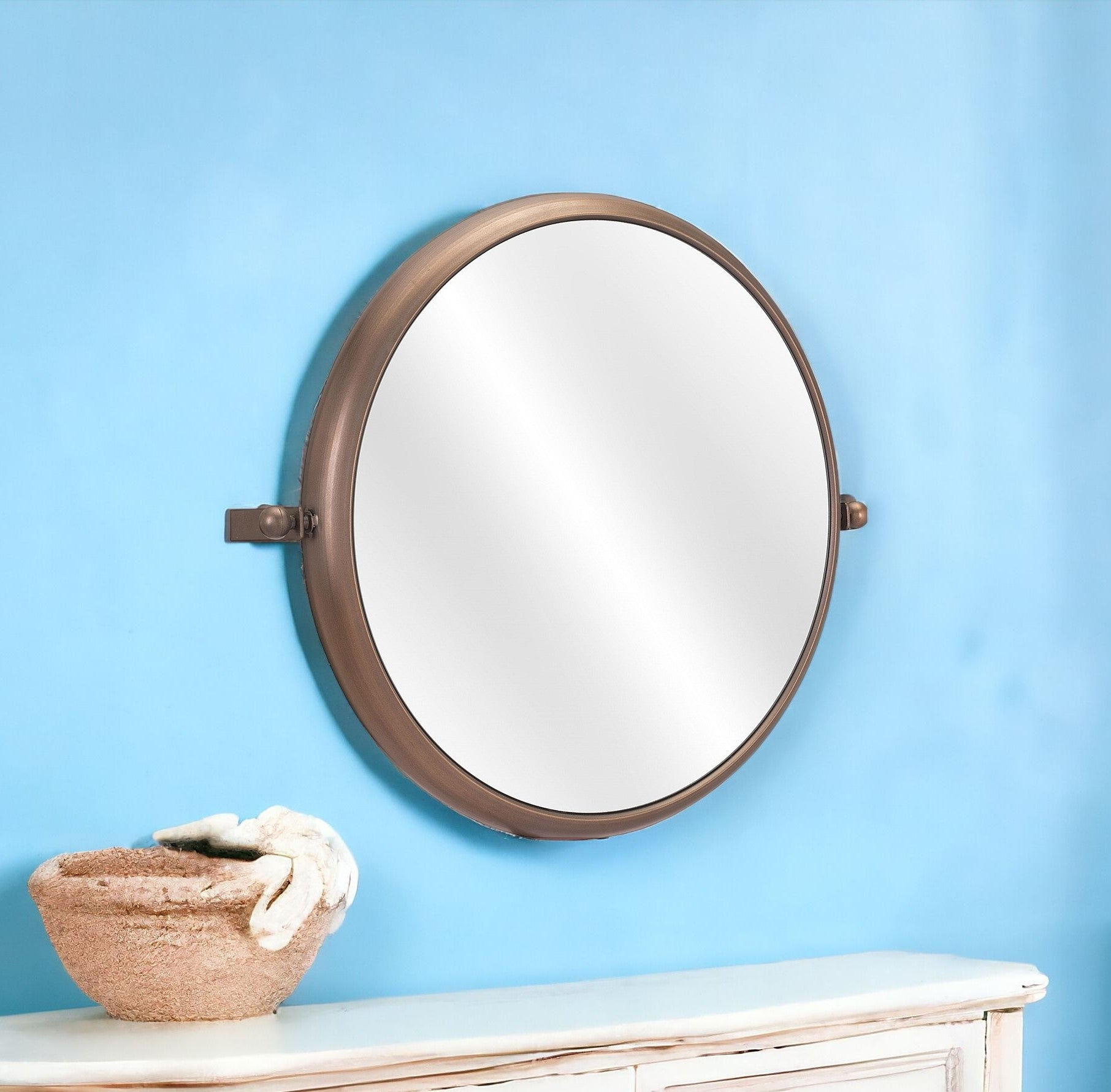 Industrial Gold Round Mirror-0