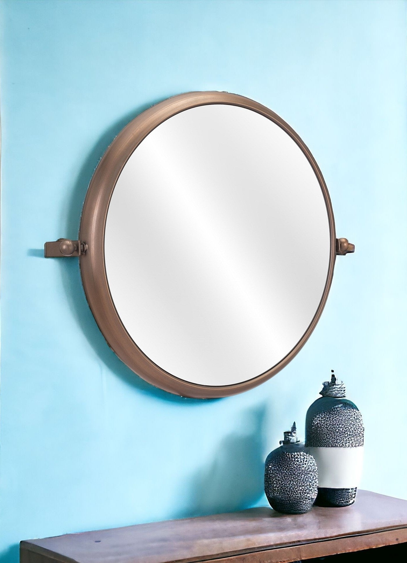 Industrial Gold Round Mirror-1